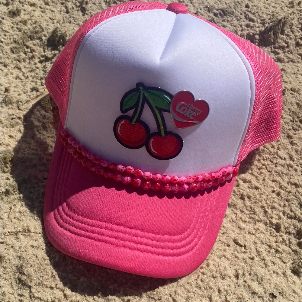 Pink Trucker Hat with Cherry Design